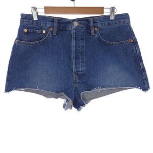 Re/Done Dark Blue High-Rise Denim Cutoff Shorts